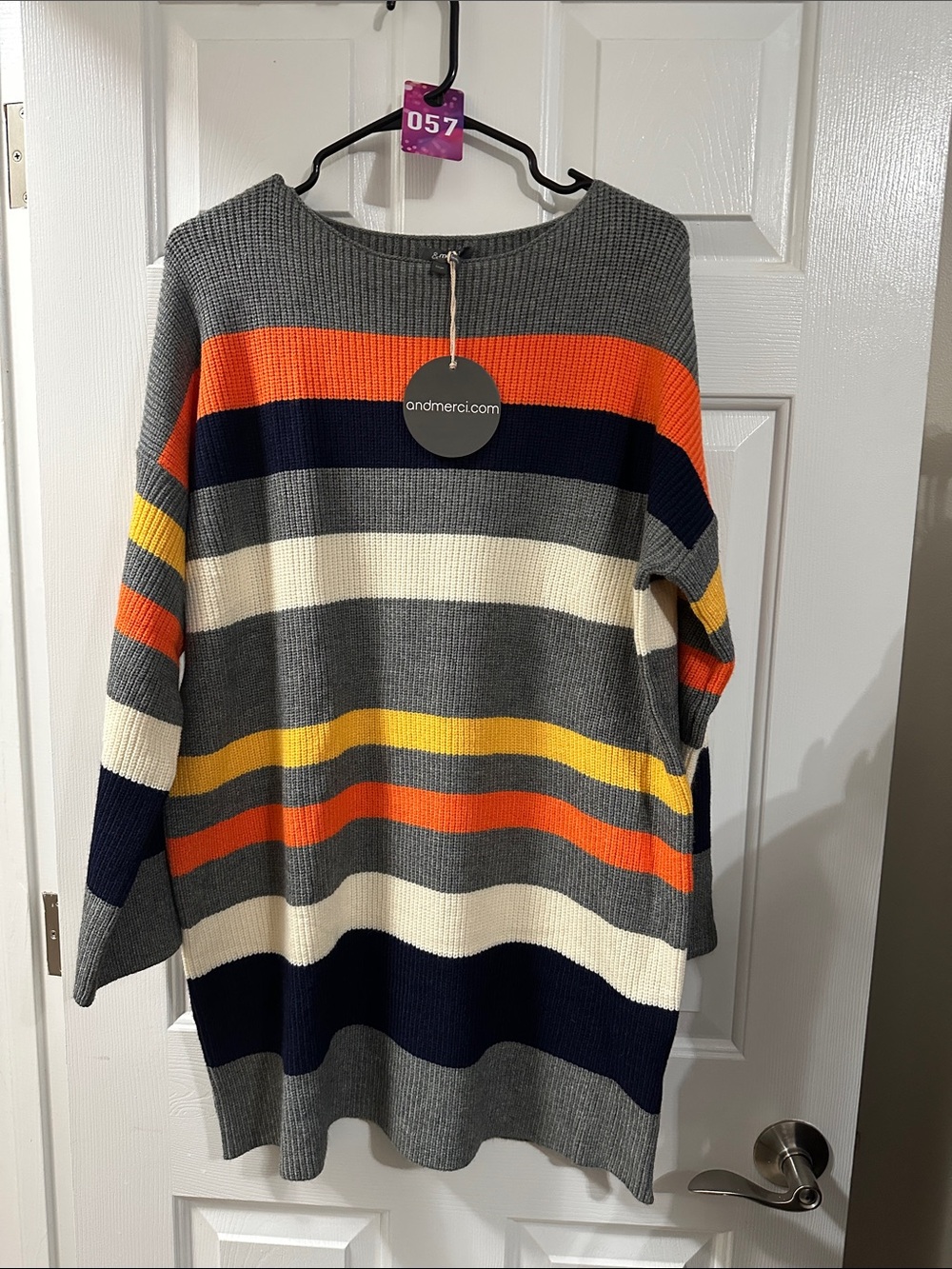 Andmerci Gray Multicolor Striped Crewneck Sweater